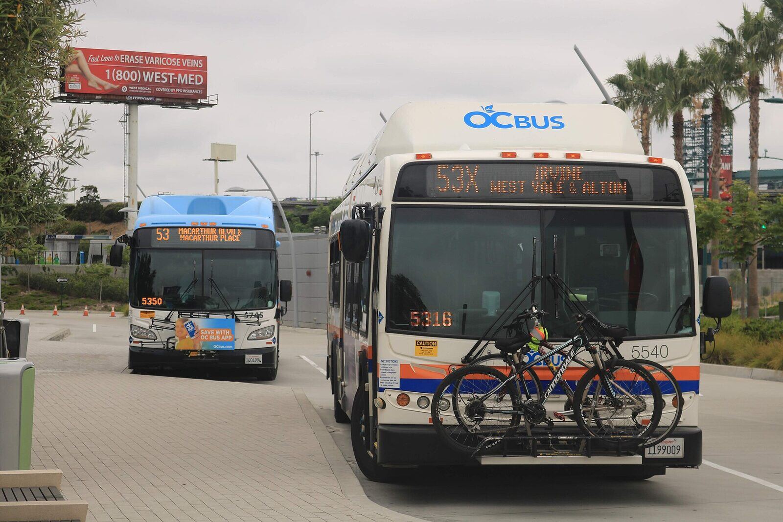 OCTA 公交车停靠在 Anaheim 车站，资料图（Wikimedia Commons）